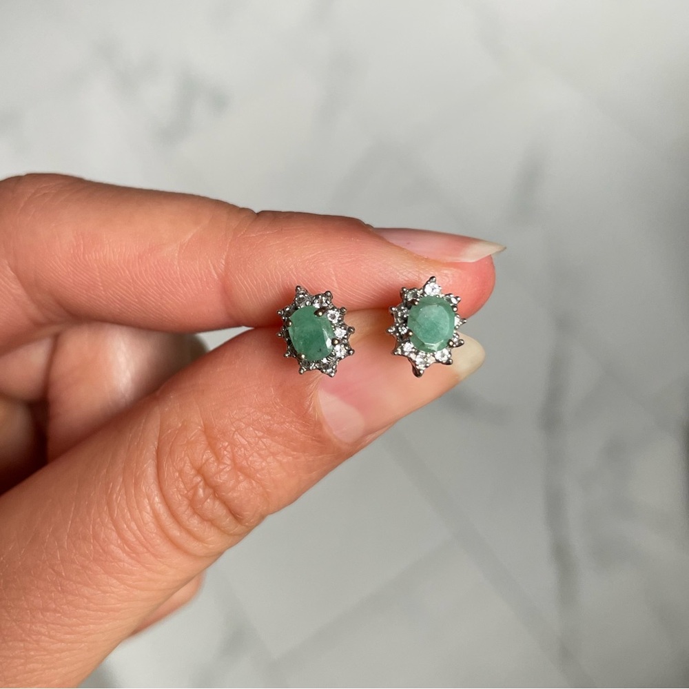 Emerald Stud Earrings in Gold over Sterling Silver